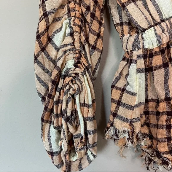 Free People Plaid Babydoll Button Down Shirt Size Extra Small - Picture 4 of 7